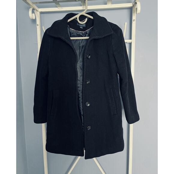 Lands End Wool Black Coat Woman 2P Winter Preppy Work Outdoor - Picture 1 of 5